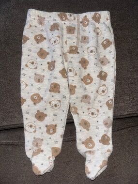 Unbranded Kids Beige Bear Print Footed Joggers